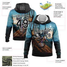 Load image into Gallery viewer, Custom Stitched Blue Black-White 3D Pattern Design Motorcycle Motocross Racing Sports Pullover Sweatshirt Hoodie
