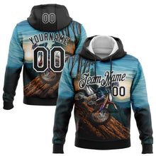 Load image into Gallery viewer, Custom Stitched Blue Black-White 3D Pattern Design Motorcycle Motocross Racing Sports Pullover Sweatshirt Hoodie
