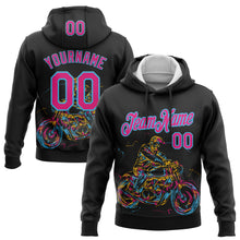 Load image into Gallery viewer, Custom Stitched Black Hot Pink-Sky Blue 3D Pattern Design Motorcycle Motocross Racing Sports Pullover Sweatshirt Hoodie
