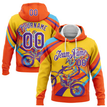 Load image into Gallery viewer, Custom Stitched Yellow Purple Orange-White 3D Pattern Design Motorcycle Motocross Racing Sports Pullover Sweatshirt Hoodie
