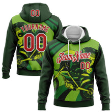 Load image into Gallery viewer, Custom Stitched Green Red-White 3D Pattern Design Motorcycle Motocross Skull Racing Sports Pullover Sweatshirt Hoodie

