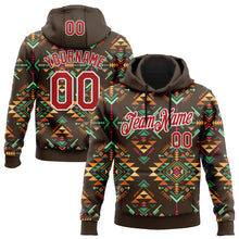Load image into Gallery viewer, Custom Stitched Brown Red-White 3D Pattern Design Tribal Ethnic Native American Sports Pullover Sweatshirt Hoodie
