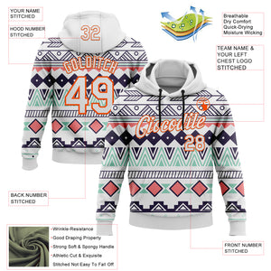 Custom Stitched White Orange 3D Pattern Design Tribal Ethnic Native American Sports Pullover Sweatshirt Hoodie