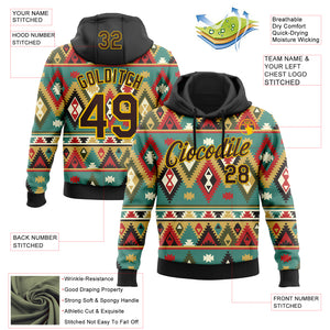 Custom Stitched Black Brown-Yellow 3D Pattern Design Tribal Ethnic Native American Sports Pullover Sweatshirt Hoodie