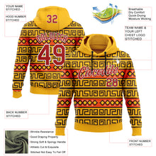 Load image into Gallery viewer, Custom Stitched Gold Red-White 3D Pattern Design Tribal Ethnic Native American Sports Pullover Sweatshirt Hoodie
