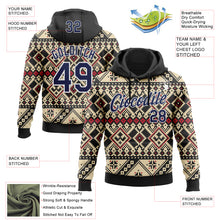 Load image into Gallery viewer, Custom Stitched Cream Navy Black-White 3D Pattern Design Tribal Ethnic Native American Sports Pullover Sweatshirt Hoodie
