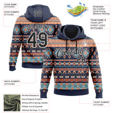 Load image into Gallery viewer, Custom Stitched Navy Black-White 3D Pattern Design Tribal Ethnic Native American Sports Pullover Sweatshirt Hoodie
