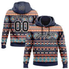 Load image into Gallery viewer, Custom Stitched Navy Black-White 3D Pattern Design Tribal Ethnic Native American Sports Pullover Sweatshirt Hoodie
