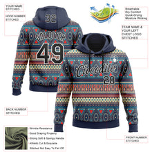Load image into Gallery viewer, Custom Stitched Navy Black-White 3D Pattern Design Tribal Ethnic Native American Sports Pullover Sweatshirt Hoodie
