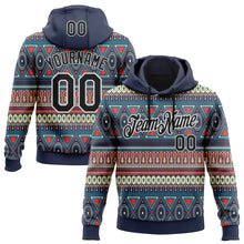 Load image into Gallery viewer, Custom Stitched Navy Black-White 3D Pattern Design Tribal Ethnic Native American Sports Pullover Sweatshirt Hoodie
