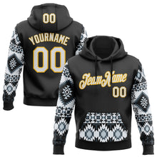 Load image into Gallery viewer, Custom Stitched Black White-Yellow 3D Pattern Design Tribal Ethnic Native American Sports Pullover Sweatshirt Hoodie
