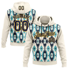 Load image into Gallery viewer, Custom Stitched Cream Navy-Gold 3D Pattern Design Tribal Ethnic Native American Sports Pullover Sweatshirt Hoodie
