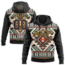Load image into Gallery viewer, Custom Stitched Black Navy-Gold 3D Pattern Design Tribal Ethnic Native American Sports Pullover Sweatshirt Hoodie
