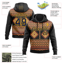 Load image into Gallery viewer, Custom Stitched Black Navy-Gold 3D Pattern Design Tribal Ethnic Native American Sports Pullover Sweatshirt Hoodie

