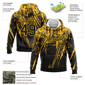 Custom Stitched Black Gold 3D Pattern Design Splash Grunge Art Sports Pullover Sweatshirt Hoodie