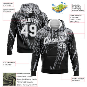 Custom Stitched Black White-Gray 3D Pattern Design Splash Grunge Art Sports Pullover Sweatshirt Hoodie