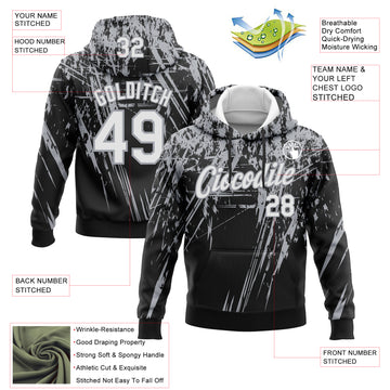 Custom Stitched Black White-Gray 3D Pattern Design Splash Grunge Art Sports Pullover Sweatshirt Hoodie
