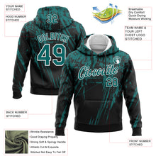 Load image into Gallery viewer, Custom Stitched Black Teal-White 3D Pattern Design Splash Grunge Art Sports Pullover Sweatshirt Hoodie
