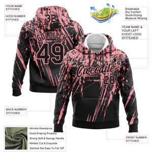 Custom Stitched Black Medium Pink 3D Pattern Design Splash Grunge Art Sports Pullover Sweatshirt Hoodie