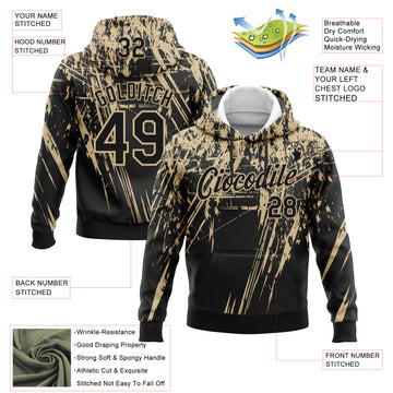 Custom Stitched Black Vegas Gold 3D Pattern Design Splash Grunge Art Sports Pullover Sweatshirt Hoodie