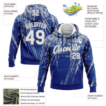 Custom Stitched Royal White-Gray 3D Pattern Design Splash Grunge Art Sports Pullover Sweatshirt Hoodie
