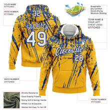 Load image into Gallery viewer, Custom Stitched Gold White-Royal 3D Pattern Design Splash Grunge Art Sports Pullover Sweatshirt Hoodie
