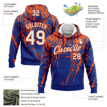 Charger l&#39;image dans la galerie, Custom Stitched Royal White-Orange 3D Pattern Design Splash Grunge Art Sports Pullover Sweatshirt Hoodie
