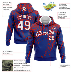 Custom Stitched Royal White-Red 3D Pattern Design Splash Grunge Art Sports Pullover Sweatshirt Hoodie