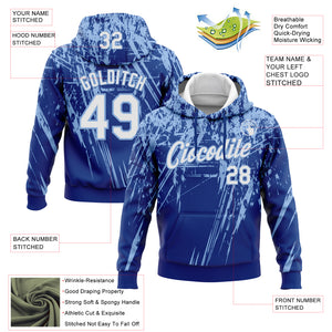Custom Stitched Royal White-Light Blue 3D Pattern Design Splash Grunge Art Sports Pullover Sweatshirt Hoodie