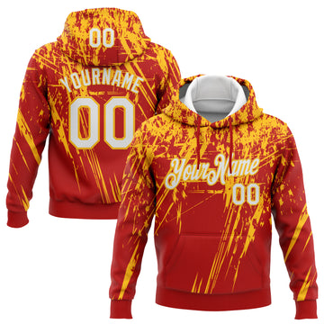 Custom Stitched Red White-Gold 3D Pattern Design Splash Grunge Art Sports Pullover Sweatshirt Hoodie
