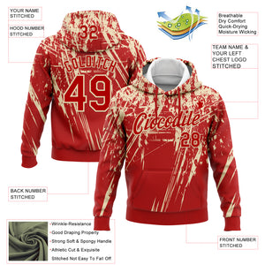 Custom Stitched Red Cream 3D Pattern Design Splash Grunge Art Sports Pullover Sweatshirt Hoodie