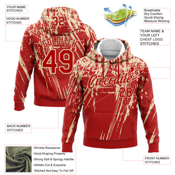 Custom Stitched Red Cream 3D Pattern Design Splash Grunge Art Sports Pullover Sweatshirt Hoodie