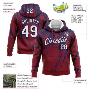 Custom Stitched Crimson White-Navy 3D Pattern Design Splash Grunge Art Sports Pullover Sweatshirt Hoodie
