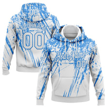 Загрузить изображение в средство просмотра галереи, Custom Stitched White Powder Blue 3D Pattern Design Splash Grunge Art Sports Pullover Sweatshirt Hoodie
