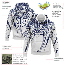 Загрузить изображение в средство просмотра галереи, Custom Stitched White Navy 3D Pattern Design Splash Grunge Art Sports Pullover Sweatshirt Hoodie

