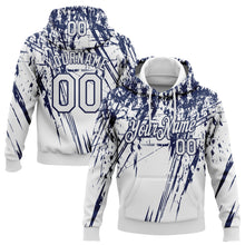 Загрузить изображение в средство просмотра галереи, Custom Stitched White Navy 3D Pattern Design Splash Grunge Art Sports Pullover Sweatshirt Hoodie
