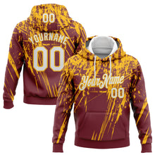 Загрузить изображение в средство просмотра галереи, Custom Stitched Burgundy White-Gold 3D Pattern Design Splash Grunge Art Sports Pullover Sweatshirt Hoodie
