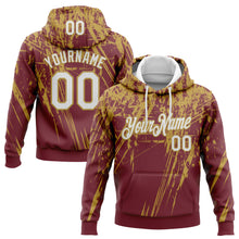 Загрузить изображение в средство просмотра галереи, Custom Stitched Burgundy White-Old Gold 3D Pattern Design Splash Grunge Art Sports Pullover Sweatshirt Hoodie
