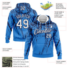 Load image into Gallery viewer, Custom Stitched Powder Blue White-Navy 3D Pattern Design Splash Grunge Art Sports Pullover Sweatshirt Hoodie
