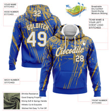 Загрузить изображение в средство просмотра галереи, Custom Stitched Thunder Blue White-Old Gold 3D Pattern Design Splash Grunge Art Sports Pullover Sweatshirt Hoodie
