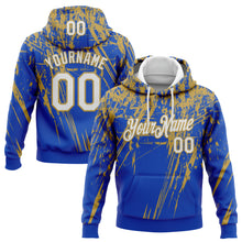 Загрузить изображение в средство просмотра галереи, Custom Stitched Thunder Blue White-Old Gold 3D Pattern Design Splash Grunge Art Sports Pullover Sweatshirt Hoodie
