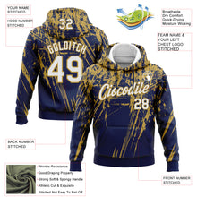 Load image into Gallery viewer, Custom Stitched Navy White-Old Gold 3D Pattern Design Splash Grunge Art Sports Pullover Sweatshirt Hoodie
