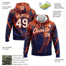 Load image into Gallery viewer, Custom Stitched Navy White-Orange 3D Pattern Design Splash Grunge Art Sports Pullover Sweatshirt Hoodie
