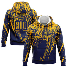 Load image into Gallery viewer, Custom Stitched Navy Gold 3D Pattern Design Splash Grunge Art Sports Pullover Sweatshirt Hoodie
