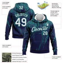 Load image into Gallery viewer, Custom Stitched Navy White-Teal 3D Pattern Design Splash Grunge Art Sports Pullover Sweatshirt Hoodie
