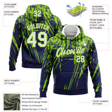 Load image into Gallery viewer, Custom Stitched Navy White-Neon Green 3D Pattern Design Splash Grunge Art Sports Pullover Sweatshirt Hoodie
