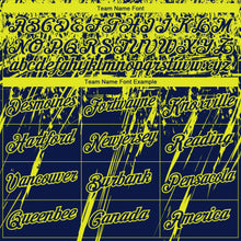 Load image into Gallery viewer, Custom Stitched Navy Neon Yellow 3D Pattern Design Splash Grunge Art Sports Pullover Sweatshirt Hoodie
