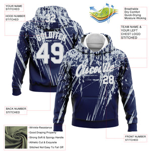 Custom Stitched Navy White-Silver 3D Pattern Design Splash Grunge Art Sports Pullover Sweatshirt Hoodie