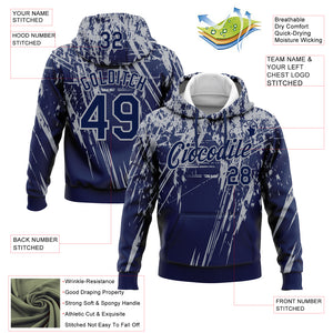Custom Stitched Navy Gray 3D Pattern Design Splash Grunge Art Sports Pullover Sweatshirt Hoodie