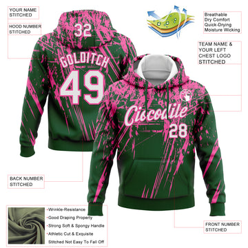 Custom Stitched Green White-Pink 3D Pattern Design Splash Grunge Art Sports Pullover Sweatshirt Hoodie